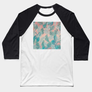 Retro Floral Pattern Design, Teal Leaves & Pink Background: Apparel, Spring & Summer Home Decor & Gifts Baseball T-Shirt